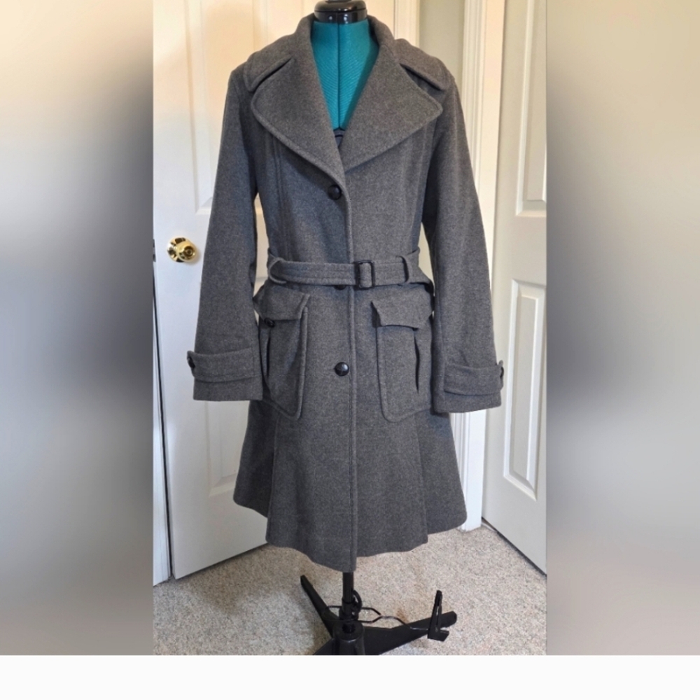 DKNY Womens Wool Blend Tie Belt Trench -EUC